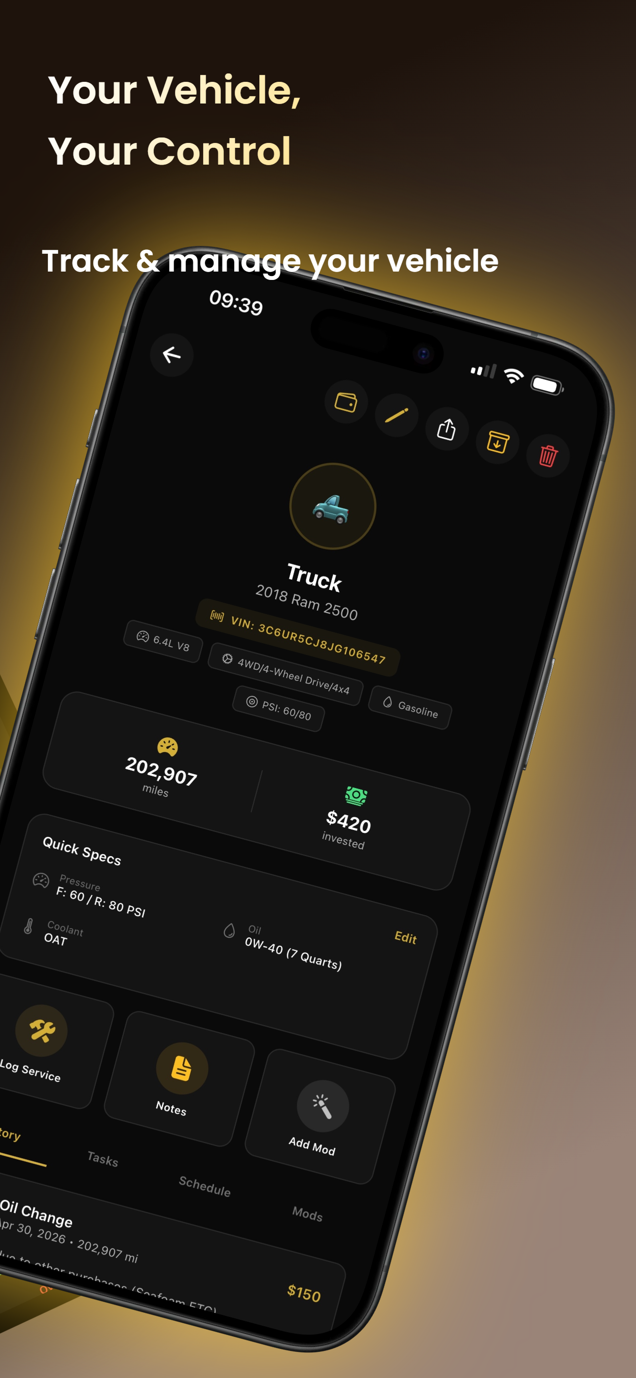 AutoVault vehicle detail - track and manage your vehicle