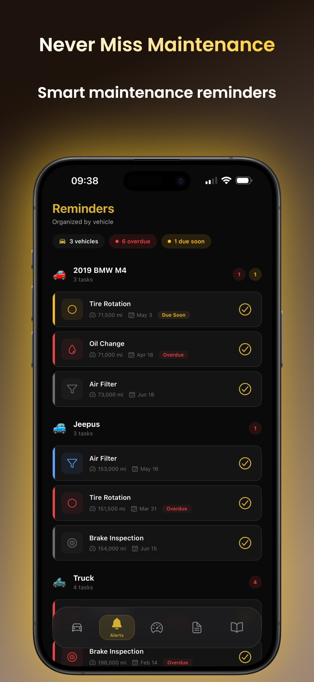 AutoVault reminders - never miss maintenance